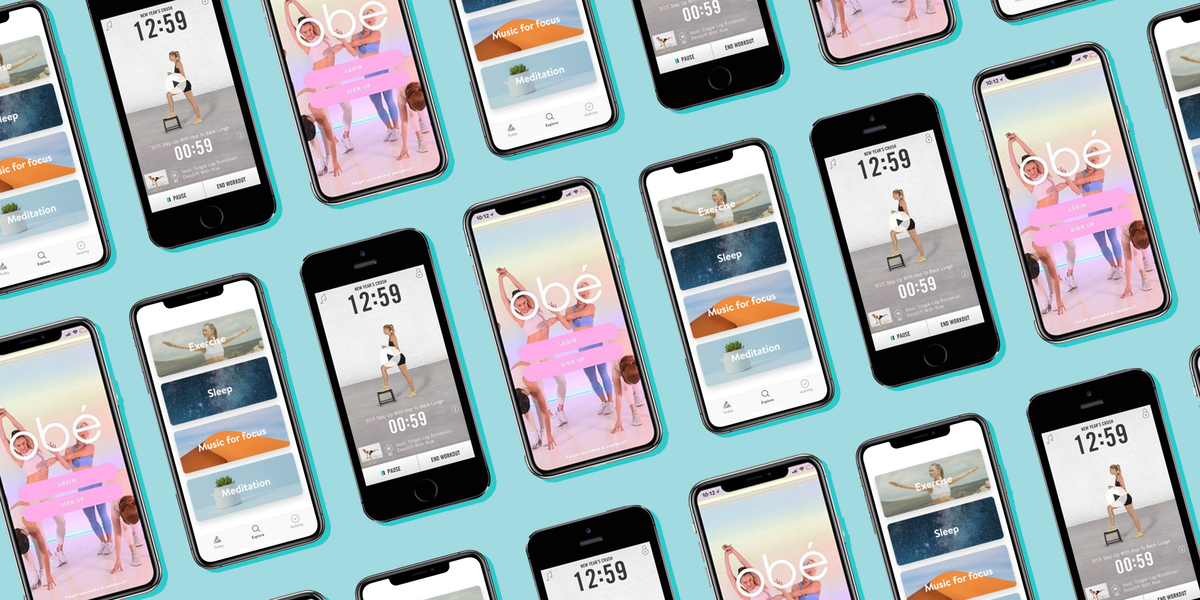 A collage of a fitness app that offers various workout routines, sleep tracking, and meditation to help users achieve a healthy lifestyle.