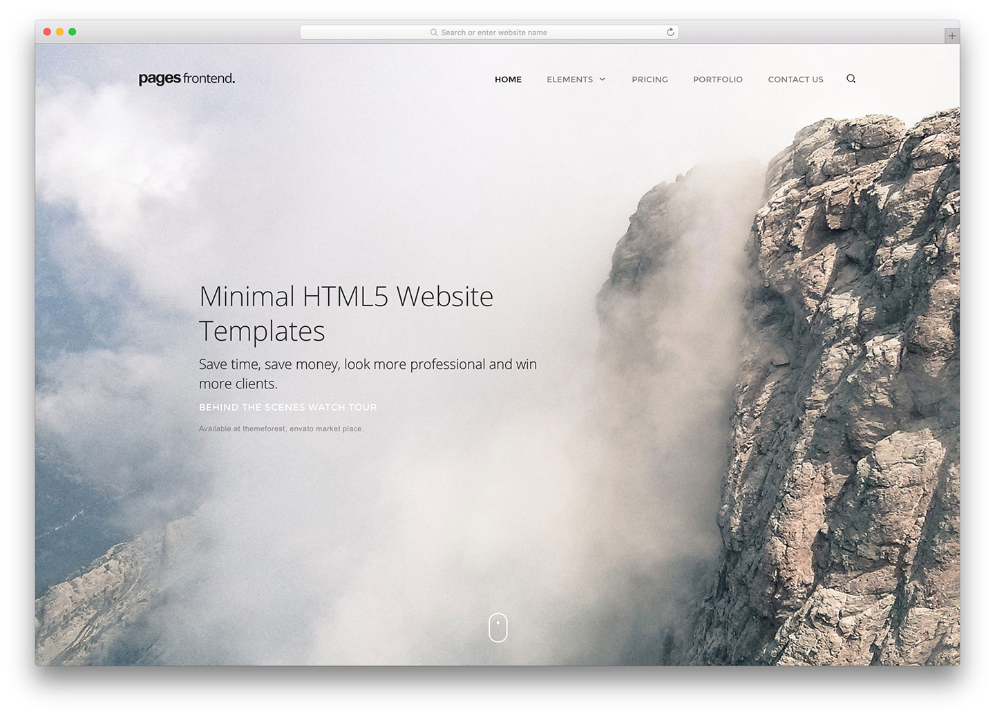 A clean and elegant website design featuring a simple layout, clean typography, and high-quality visuals of a foggy mountain landscape.