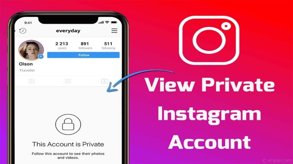 A screenshot of a locked private Instagram profile with a caption on the right that reads 'View Private Instagram Account'.