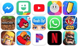 Various app icons representing popular online work apps in Indonesia.