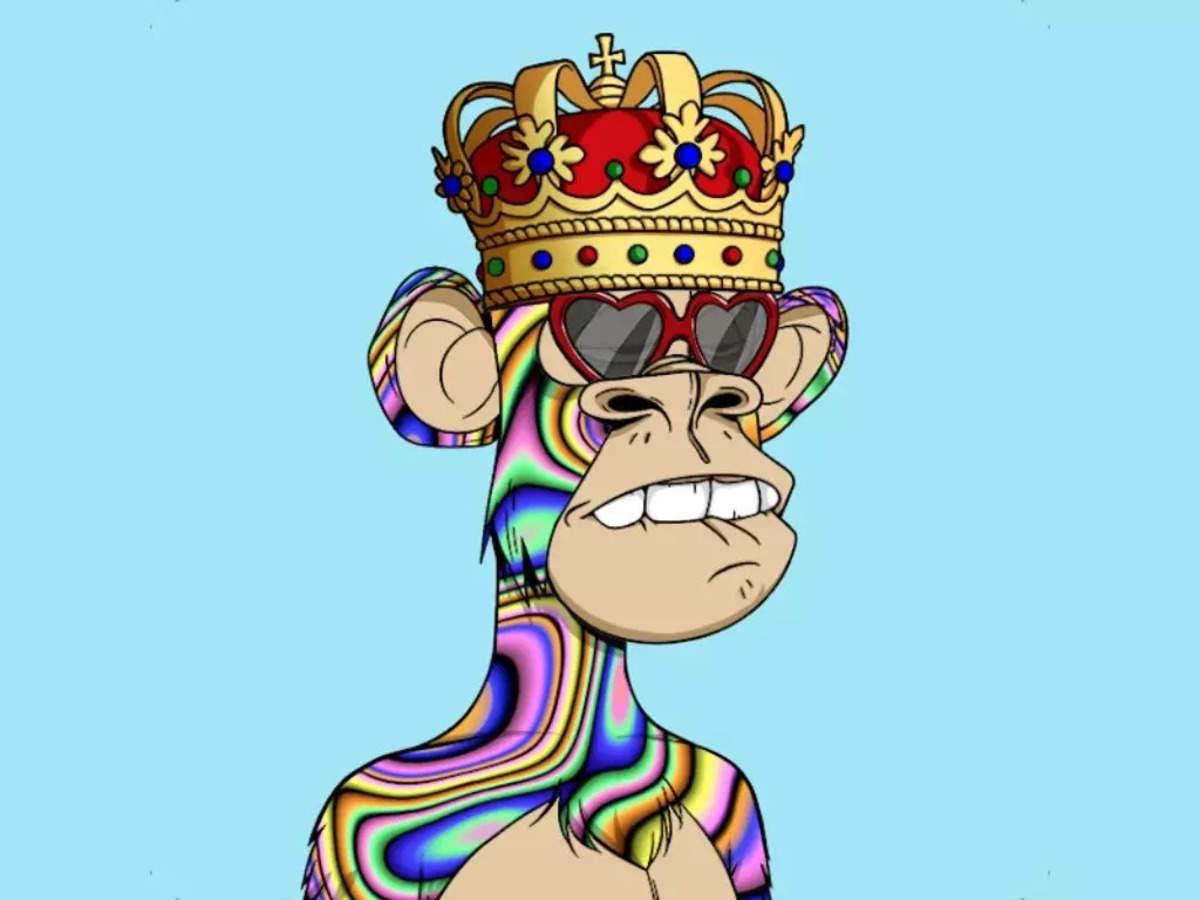 A cartoon ape wearing sunglasses and a crown, representing the most expensive NFT image ever sold.