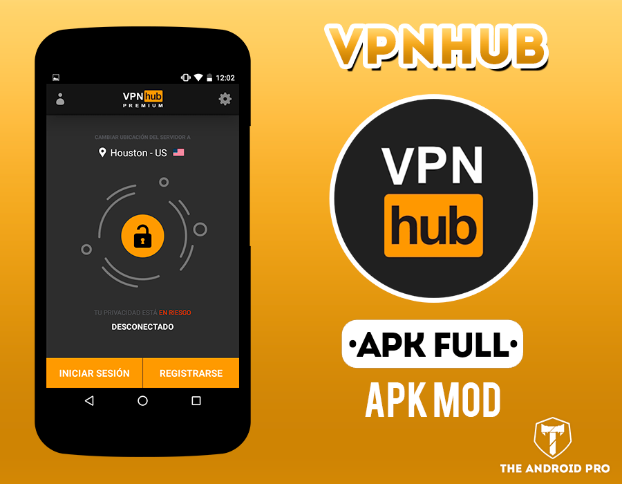 The image shows the home screen of an Android app called VPNHub, which is a secure and free VPN service.