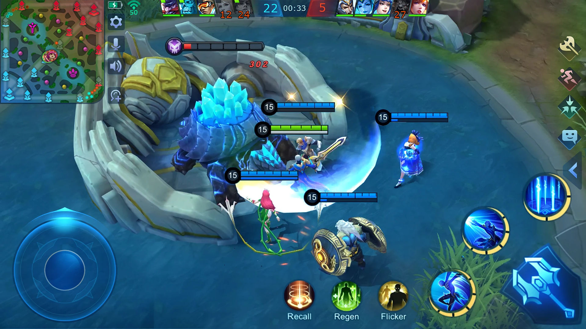 A screenshot of a game of Mobile Legends Bang Bang with the VPN settings showing on the top right corner of the screen.