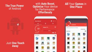 The image shows an app called Game Booster for Mobile Legends, which optimizes a device's performance for gaming with just one touch.