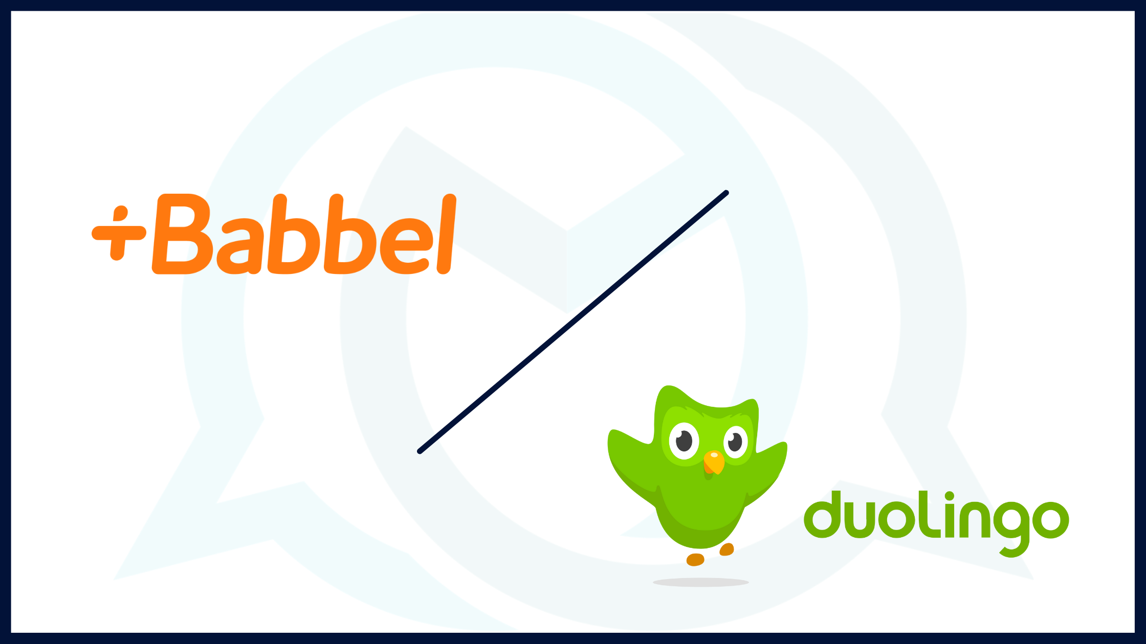 A screenshot of the Duolingo app logo with the words 'Babbel, Rosetta Stone, Drops, Memrise, Busuu' in the background.