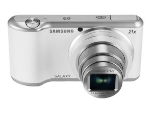 A silver Samsung Galaxy camera with a 21x optical zoom and a 05 MP camera.