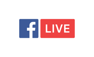 The image shows the Facebook logo next to a red button that says 'LIVE', illustrating the search query 'How to live stream on Facebook'.