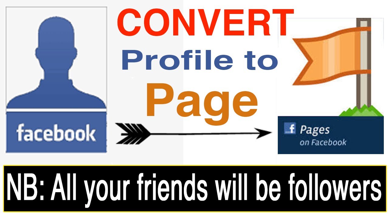 A screenshot of a Facebook page with an infographic showing how to convert a personal profile to a business page.