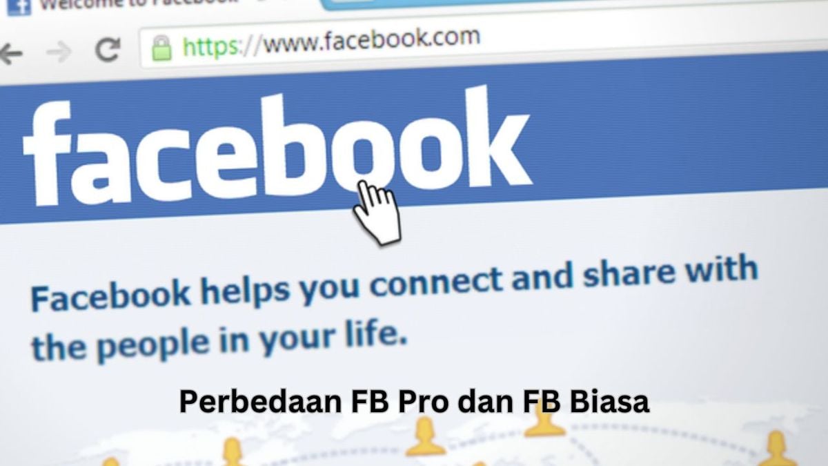 The image shows a web page with the search query 'Perbedaan FB Pro dan FB Biasa' which means 'Difference between Facebook Pro and Facebook Lite'.