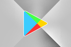 The image is the logo of Google Play Store with a white background. Text on the right side reads 'Google Play Store history'.