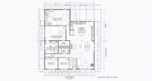 A blueprint of the second floor of a house with dimensions and room labels, showing the layout of the rooms.