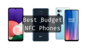 A collage of budget NFC smartphones including the OnePlus Nord N10 5G, LG K92 5G, and Nokia XR20.