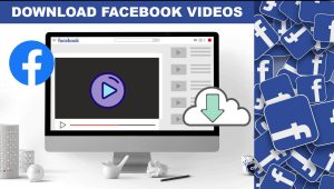 A screenshot of a Facebook video with a green download arrow icon in the bottom right corner and blue Facebook logos in the background.